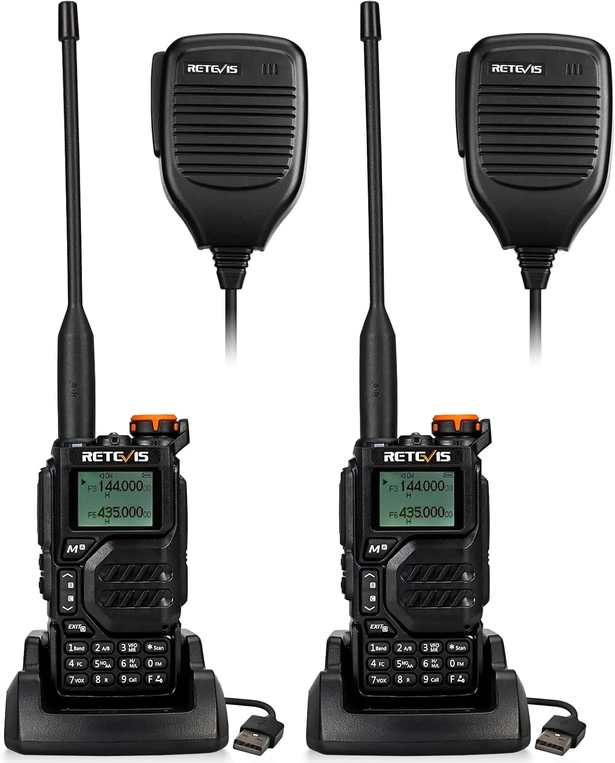 Retevis RA79 Walkie Talkies Long Range, Dual Band Ham Radio with Speaker Mic, AM/FM, NOAA Weather Alarm, USB-C Charging, Emergency Alarm, Rechargeable Two Way Radio for Rescue 2 Pack