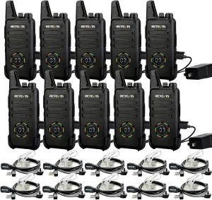 Retevis RT22S Walkie Talkies for Adults, 2 Way Radio with Earpiece, Channel Display, Rechargeable, Portable FRS Two-Way Radios, Mini Compact, for Hospitality Church School Retail Restaurant (10 Pack)