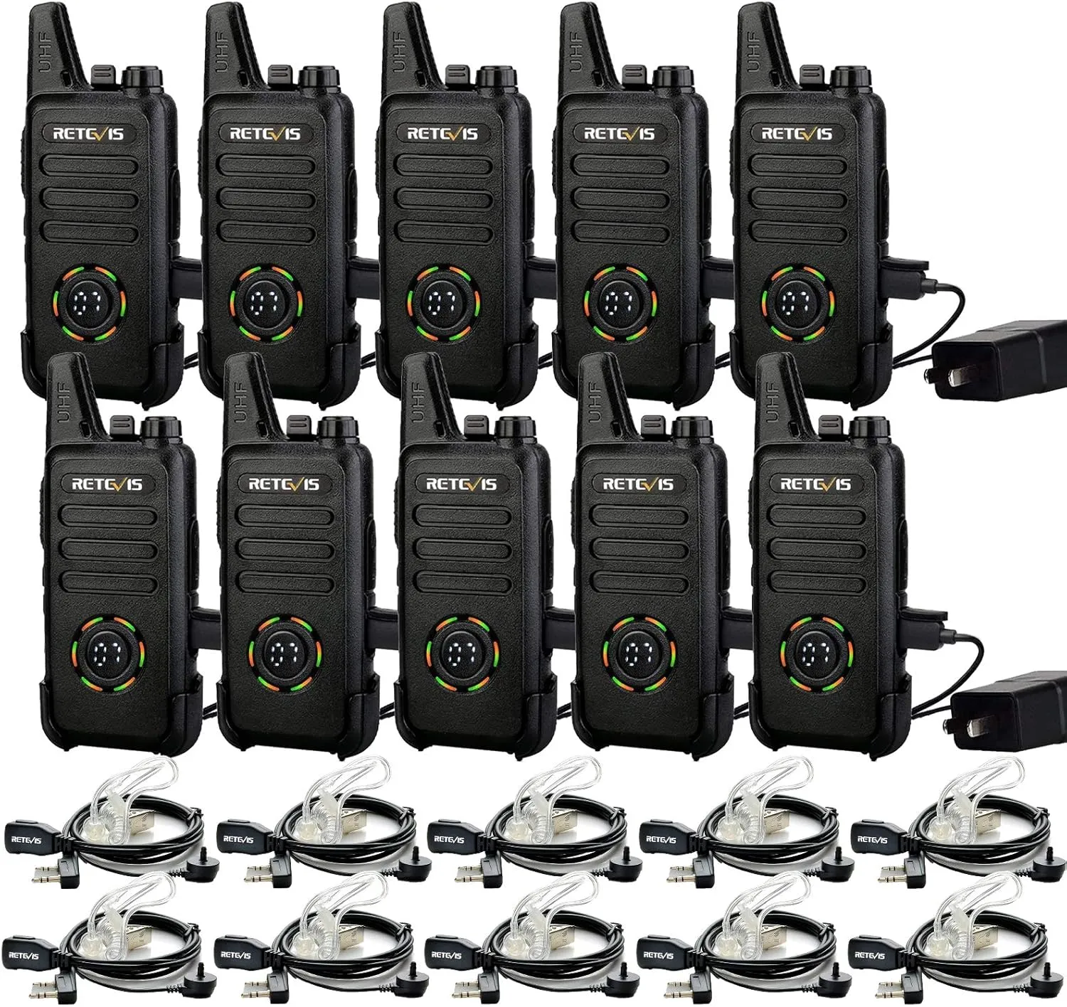 Retevis RT22S Walkie Talkies for Adults, 2 Way Radio with Earpiece, Channel Display, Rechargeable, Portable FRS Two-Way Radios, Mini Compact, for Hospitality Church School Retail Restaurant (10 Pack)