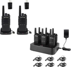 Retevis RT68B Walkie Talkies with Earpiece 6 Pack Bundle RT68B Long Range Walkie Talkies for Adults 2 Pack 16 Channels, 30H Battery, FRS Two-Way Radios, 6-Way Charger, VOX, Long Range, Rugged & Water