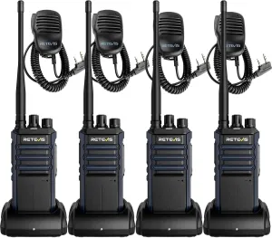 Retevis RT86A Walkie Talkies Long Range, Heavy Duty Two Way Radio with Mic, GMRS 2 Way Radio, Group Call, Easy Pairing, for Construction Industry(4 Pack)