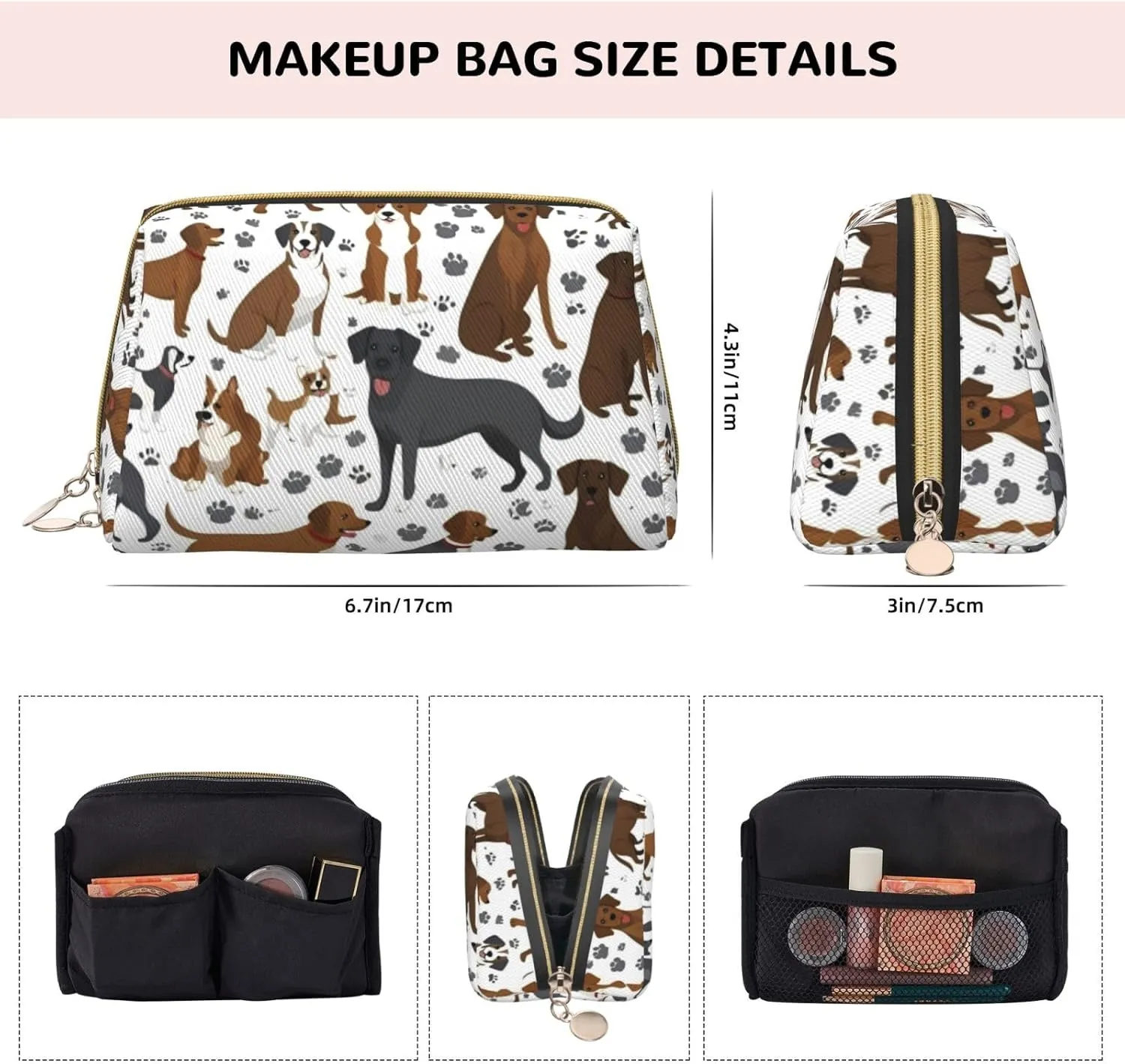 Retrievers Paw Toiletry Pouch, Travel-Friendly Makeup Organizer For Makeup Brushes, Lipsticks