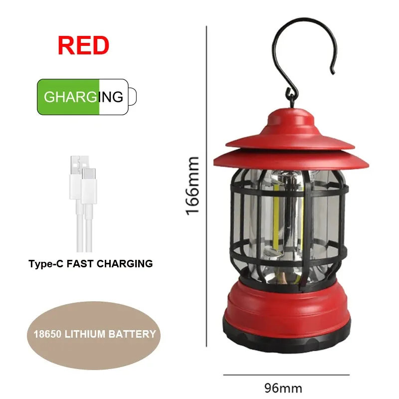 Retro Mini LED Camping Lantern - Warm White USB Rechargeable Travel Tent Lamp