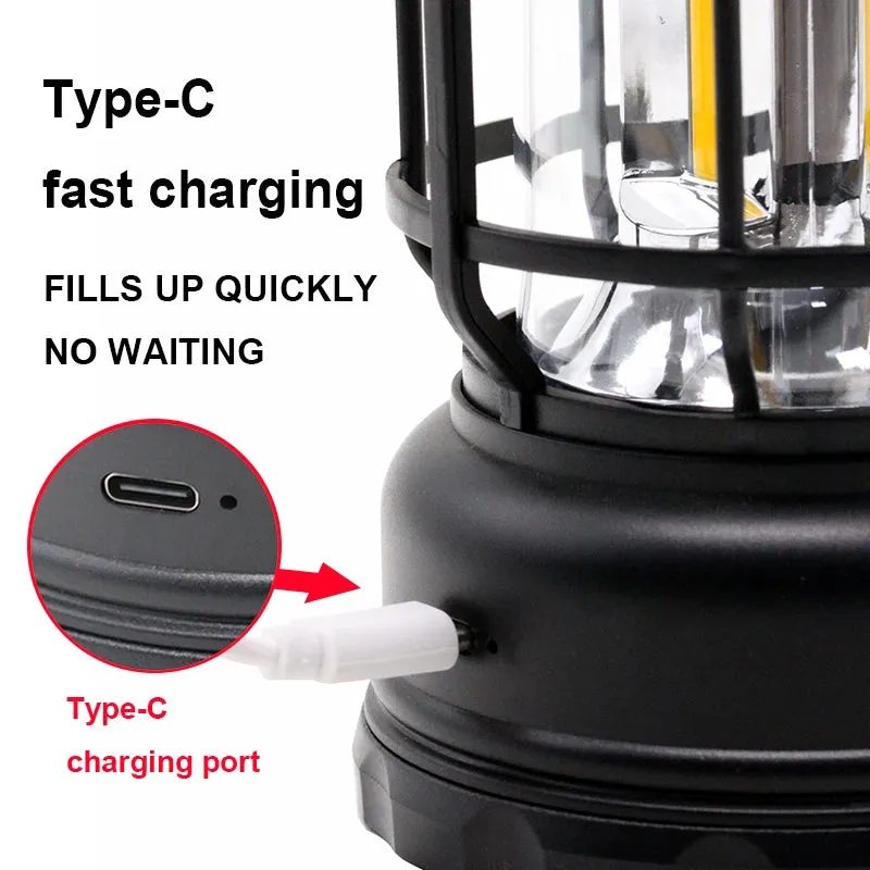 Retro Mini LED Camping Lantern - Warm White USB Rechargeable Travel Tent Lamp