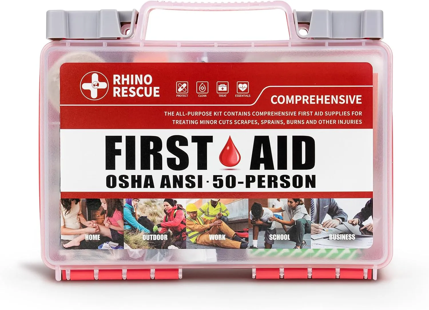 RHINO RESCUE 266 Pieces All-Purpose First Aid Kit, Home & Office Emergency Medical Supplies, Ideal for School, Car, Outdoor, Travel & Camping FSA HSA Eligible