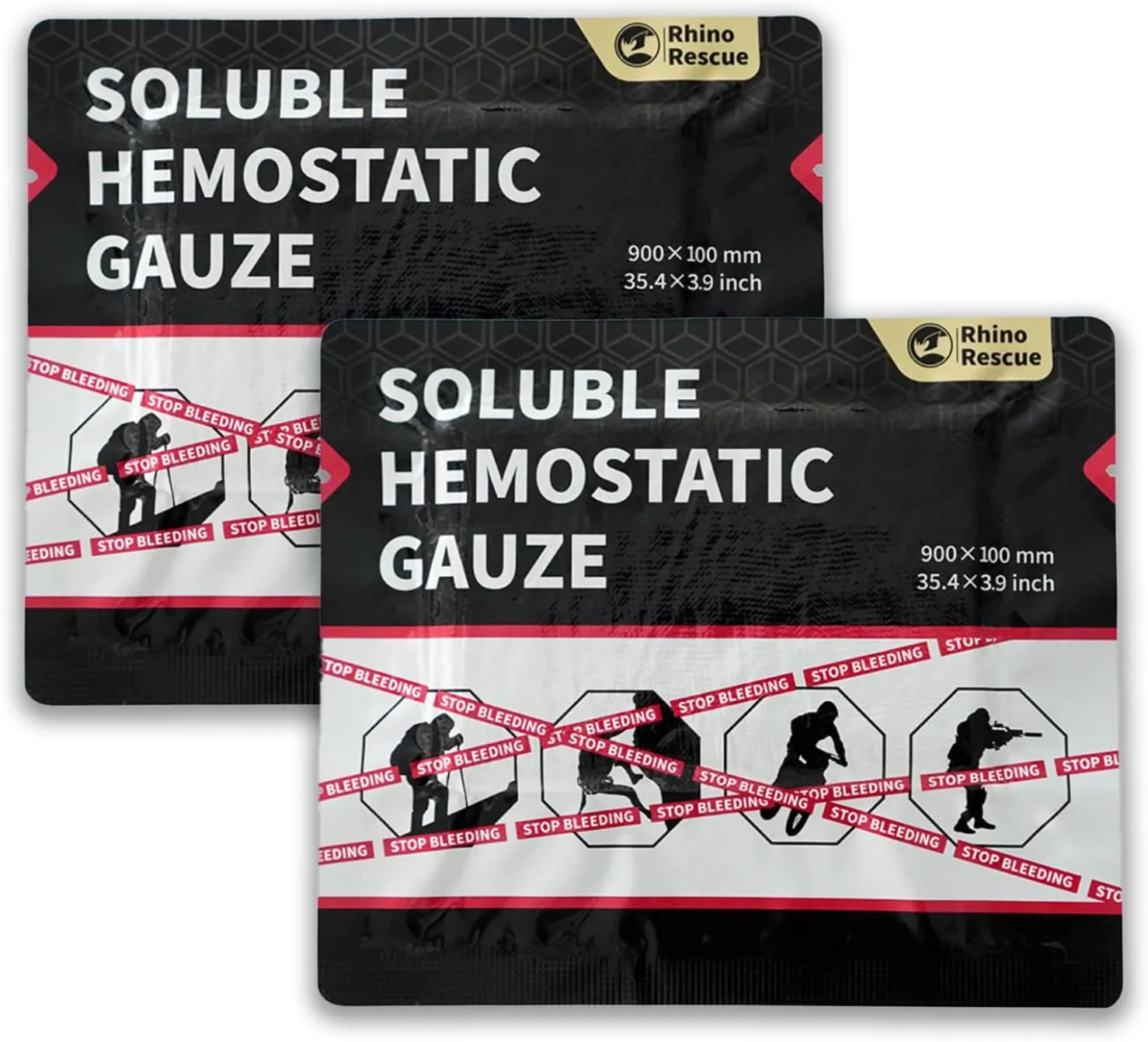 RHINO RESCUE Soluble Hemostatic Gauze Dressing 4"*35"(3ft) for Quick Clotting, Stop Bleeding Gauze for Combat, Trauma, IFAK Refill, Wound Kit, 2 Count
