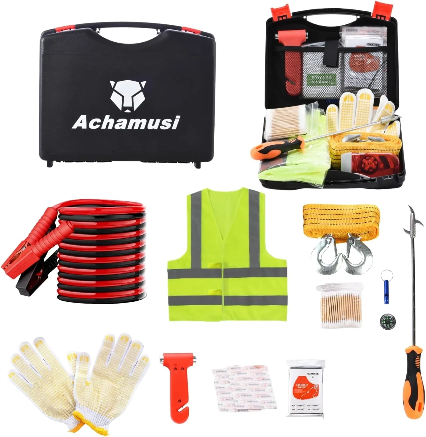 Roadside Emergency Car Kit，Car Safety Roadside Assistance Kit with Jumper Cable,Tow Rope,Etc