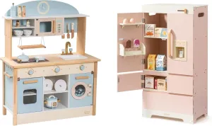 ROBUD Wooden Play Kitchen & Play Fridge Bundles
