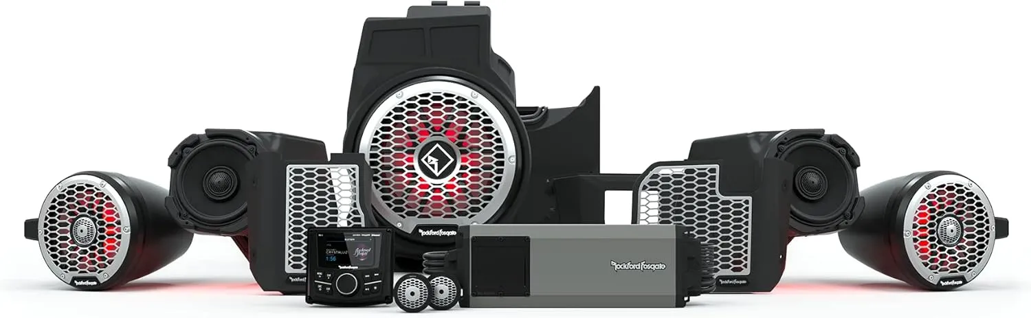 Rockford Fosgate RZR19PXP-STG5 Audio Kit: PMX-3 Receiver, 1500-Watt Amp, Front Speakers & M2 Tweeters, M2 Color Optix Lighted 10” Subwoofer & M2 6.5" Rear Speakers for Select RZR Pro XP Models (2019 )