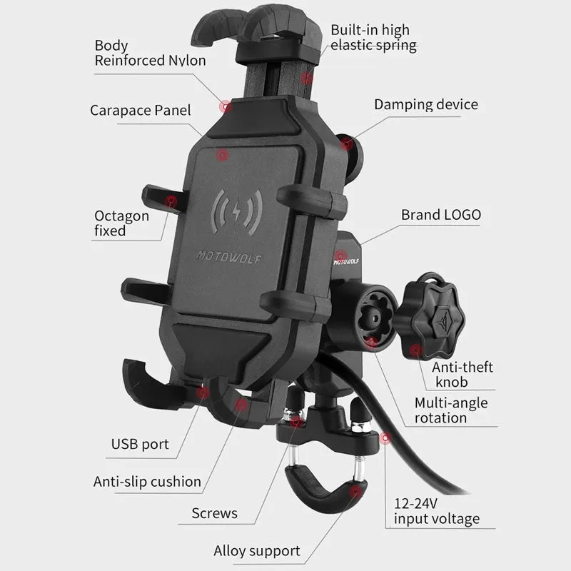 RUGGEDXGEAR | WIRELESS CHARGING MOTORCYCLE PHONE HOLDER