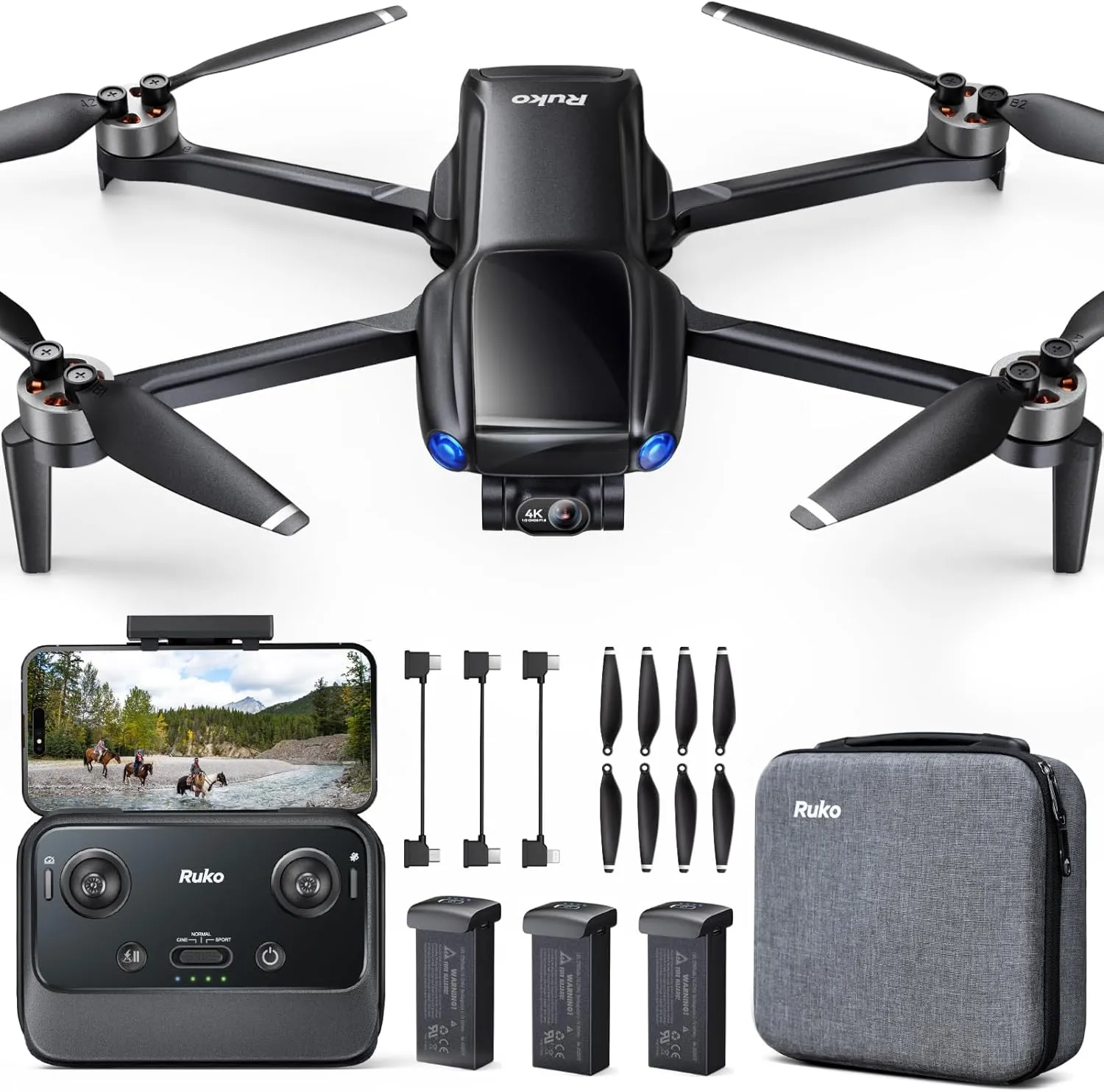 Ruko U11MINI 4K, Drones with Camera for Adults 4K Video 8K Photo, Under 249g, 3-Axis Gimbal EIS, 96 Mins Flight, 20000ft FPV Transmission, AI Takeoff/Landing, Auto Return, GPS with Beeper, Beginner