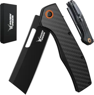 Rush Deer D2 Steel Blade Pocket Knife,Folding Knife with Clip & Carbon Fiber Handle,EDC Knife Utility Knife for Hiking Camping Fishing Work Outdoor Etc.Unique Gifts for Men Women Dad Husband Boyfriend