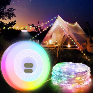 Rynx | Moriko Camping Light Chains, 2 In 1 Colorful Outdoor Light Chains With 7 Lighting Modes (10M), Ipx4 Waterproof, 25S Fast Recovery, Rechargeable Led Camping Lantern For Outdoor Tent Hiking Decor