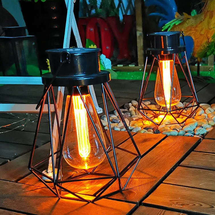 Rynx | Solar Retro Iron Lantern Geometry LED Decorative Outdoor Landscape Lighting