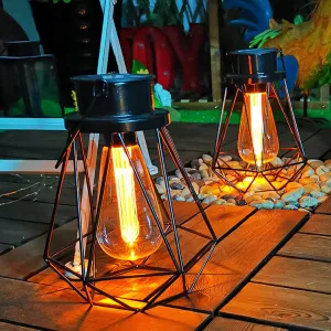 Rynx | Solar Retro Iron Lantern Geometry LED Decorative Outdoor Landscape Lighting