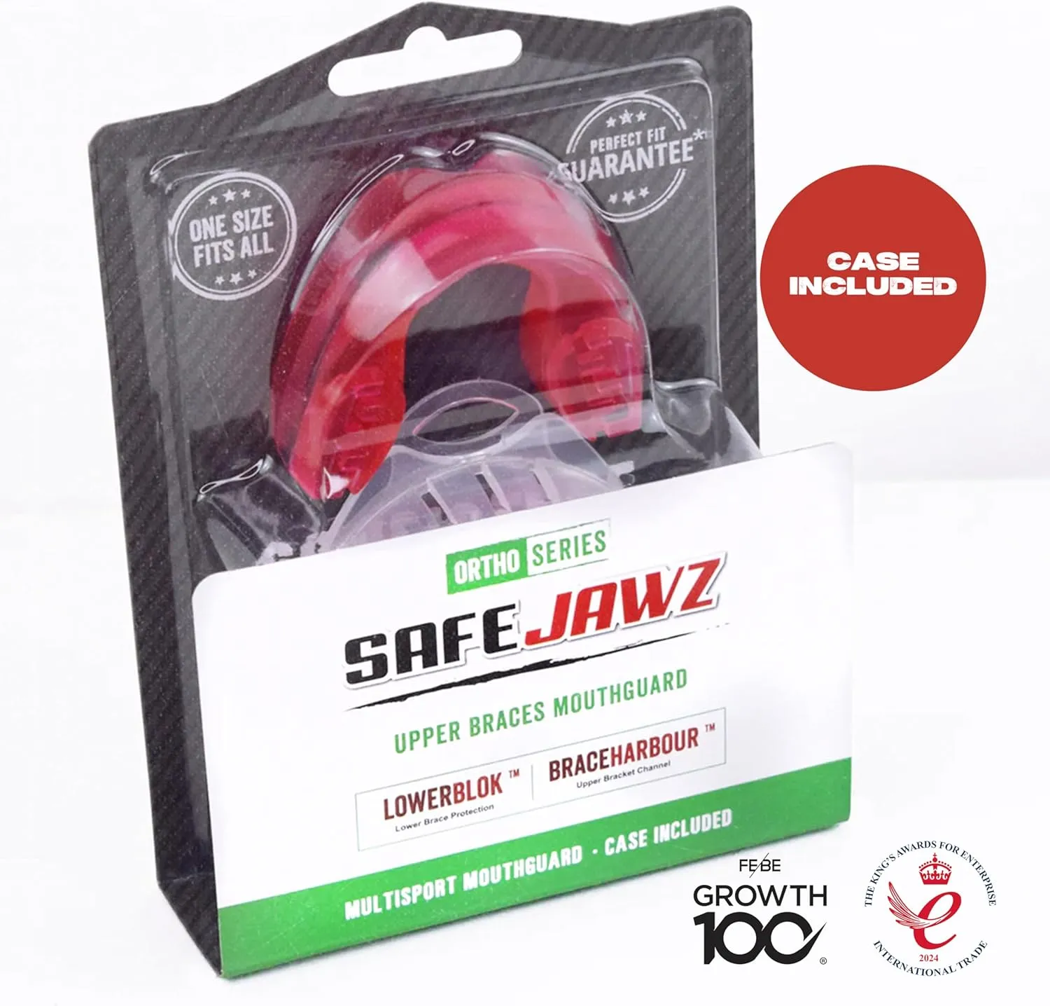 SafeJawz Mouthguard for Braces, One Size Re-Mouldable Mouth Guard with Case for Boxing, Basketball, Football, MMA, Lacrosse, Hockey and All Contact Sports (Ice Pink)