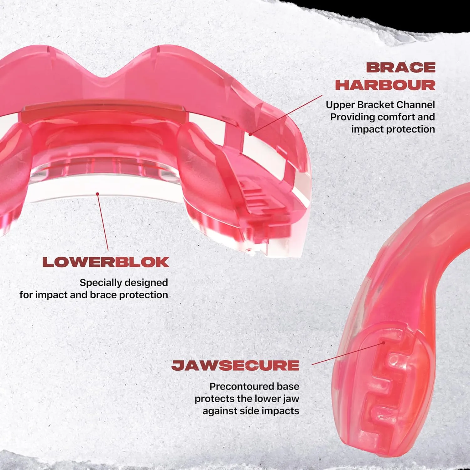 SafeJawz Mouthguard for Braces, One Size Re-Mouldable Mouth Guard with Case for Boxing, Basketball, Football, MMA, Lacrosse, Hockey and All Contact Sports (Ice Pink)