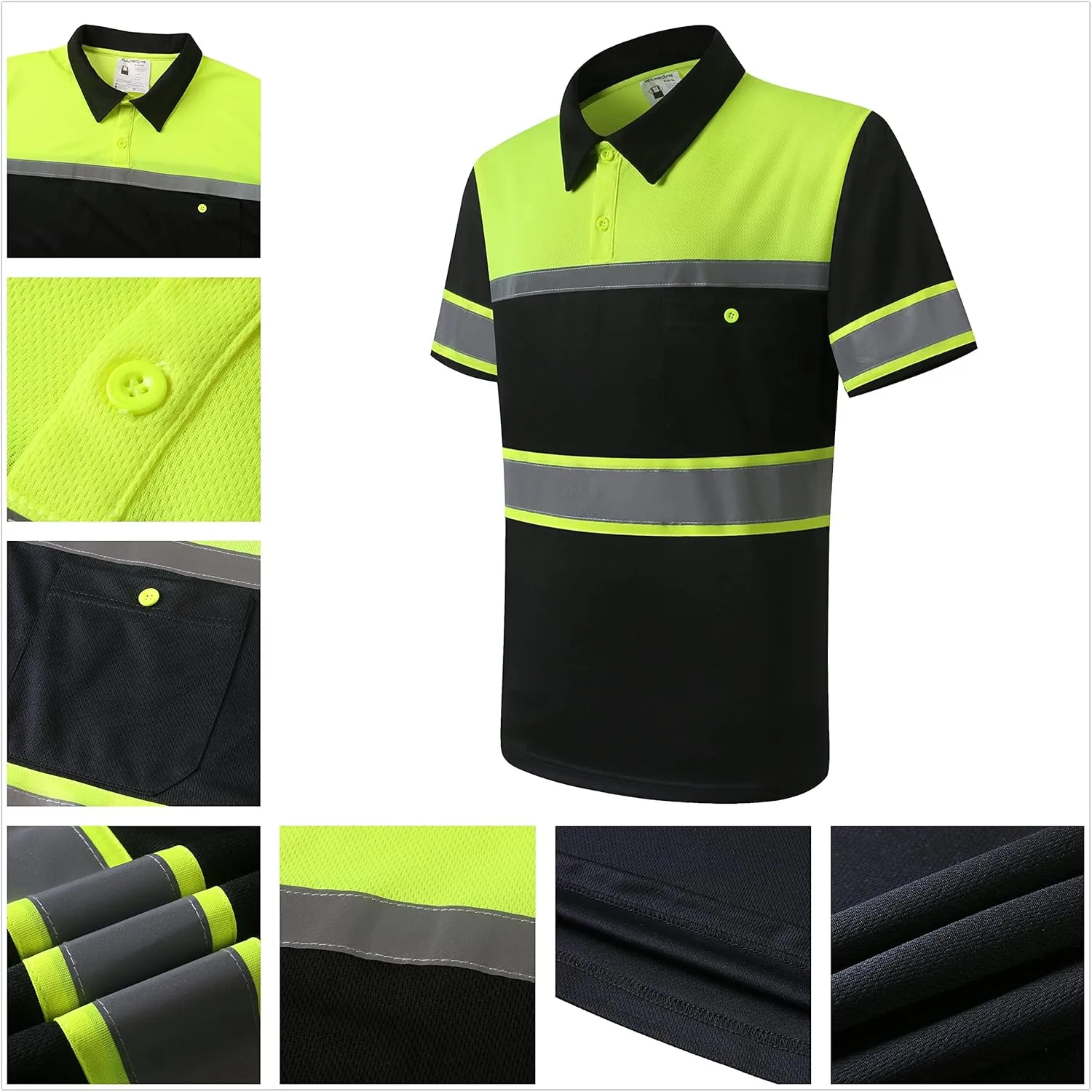 Safety Shirts for Men,High Reflective Men Polo Shirts with Pocket,Short Sleeve Workwear Breathable