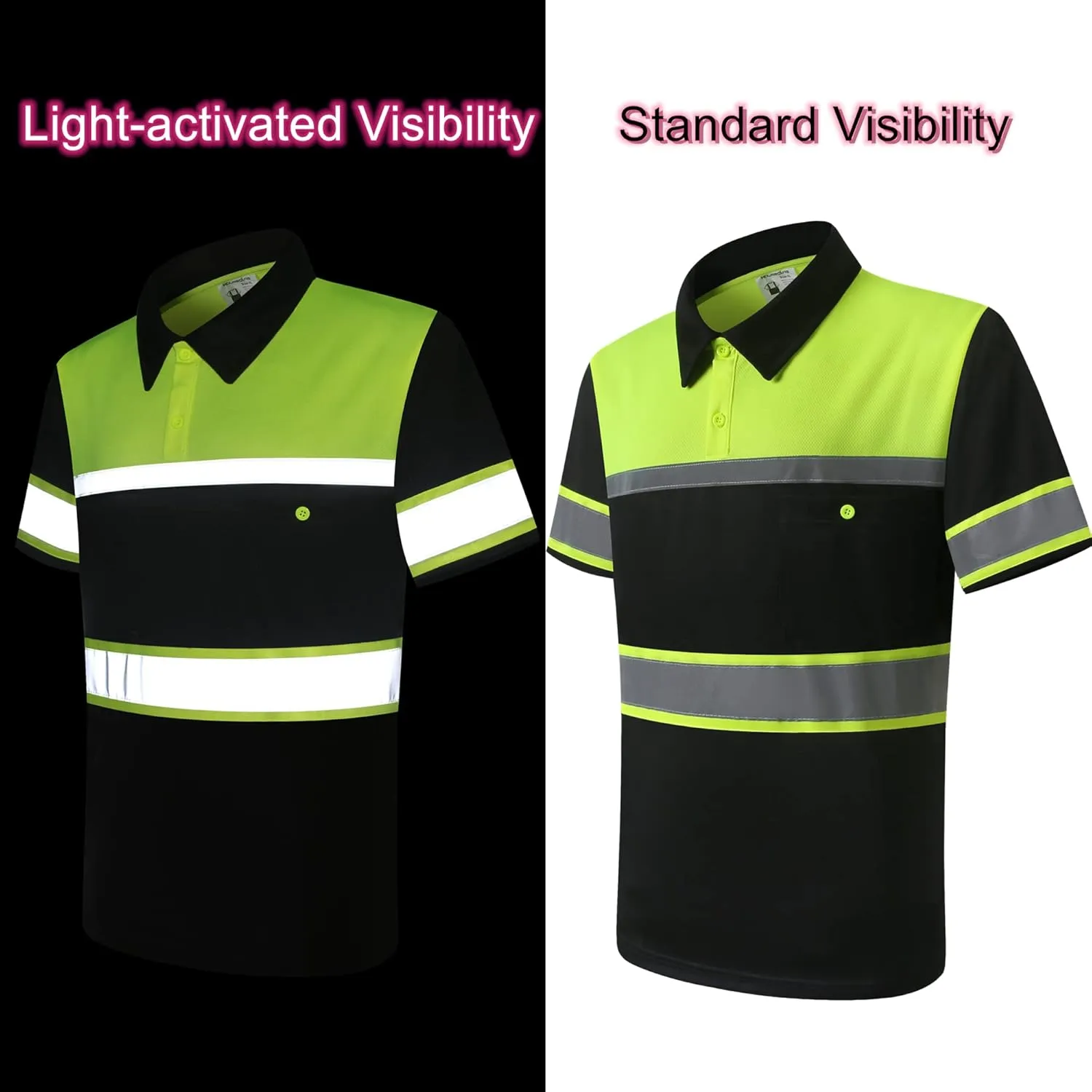 Safety Shirts for Men,High Reflective Men Polo Shirts with Pocket,Short Sleeve Workwear Breathable