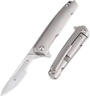 Samior S099 Mini Flipper Scalpel Folding Pocket Knife, 10pcs #24 Replaceable Blade, Highend CNC 6AL4V Titanium Handles Frame Lock Slim Pocket Clip, Utility EDC Keychain Knives, 1.2oz