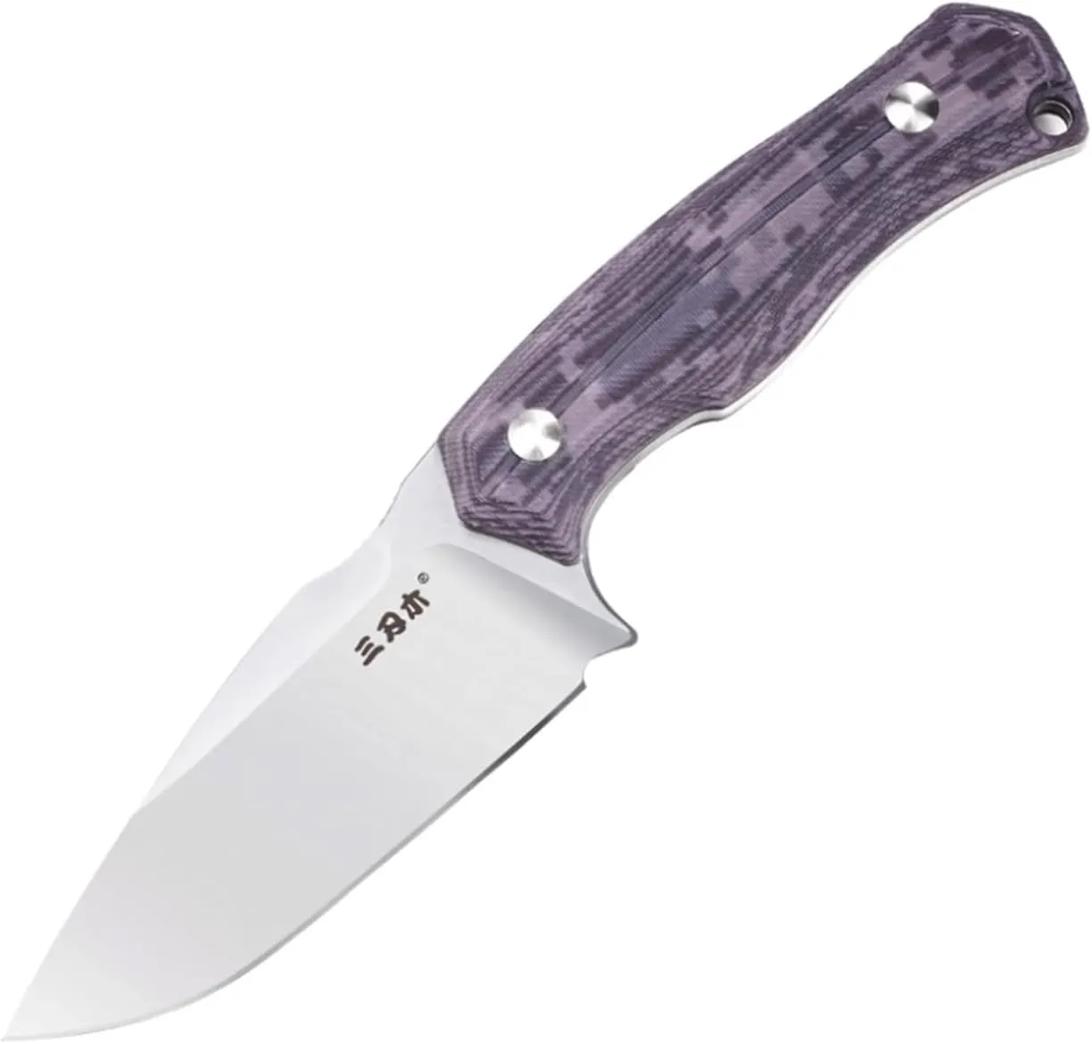 Sanrenmu Fixed Blade Knife Full Tang 3.86" 14C28N Blade with Rotatable Sheath G10 Handle EDC Utility for Outdoor, Survival, Hiking, Camping S725P (Purple)