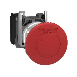 Schneider Electric Emergency Stop/Shutdown Push Button - Bright Red Color, 40mm Mushroom Shaped Metal - Trigger Latching Turn to Release - Switches Machine Off - 1NC - Harmony XB4 (XB4BS8442)