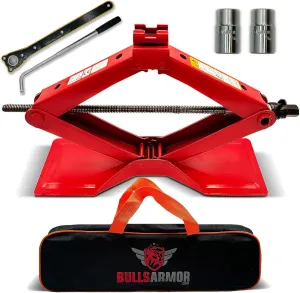 Scissor Jack Kit - 2 Ton (4,400 lbs) - Extra Wide Base - Universal Car Tool Kit with Ratchet & Lug Wrench - All-in-One Portable Emergency Case for Vehicle Lift & Tire Changes