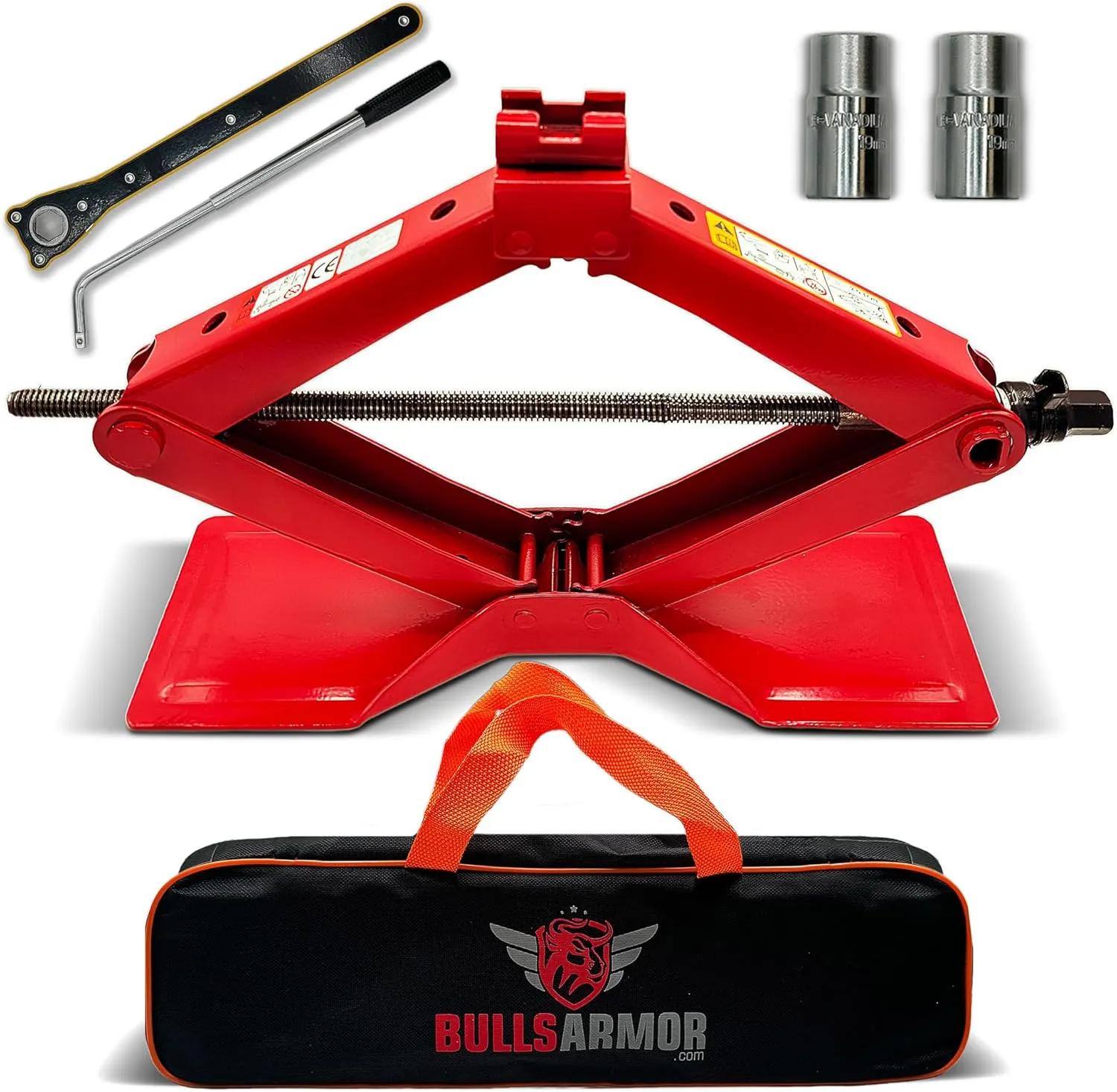 Scissor Jack Kit - 2 Ton (4,400 lbs) - Extra Wide Base - Universal Car Tool Kit with Ratchet & Lug Wrench - All-in-One Portable Emergency Case for Vehicle Lift & Tire Changes