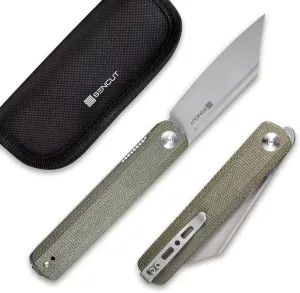 SENCUT Bronte Folding Pocket Knife with Front Flipper Opener, 3.38 Inch Blade Green Micarta Handle SA08B