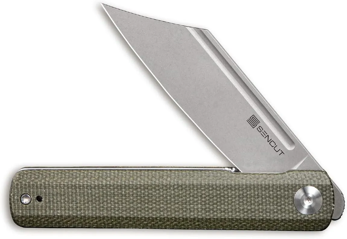 SENCUT Bronte Folding Pocket Knife with Front Flipper Opener, 3.38 Inch Blade Green Micarta Handle SA08B