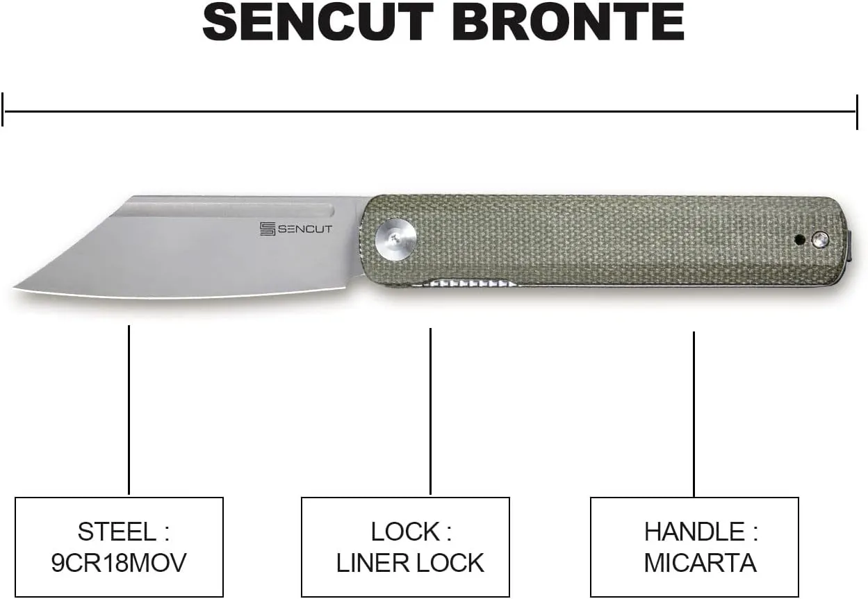 SENCUT Bronte Folding Pocket Knife with Front Flipper Opener, 3.38 Inch Blade Green Micarta Handle SA08B