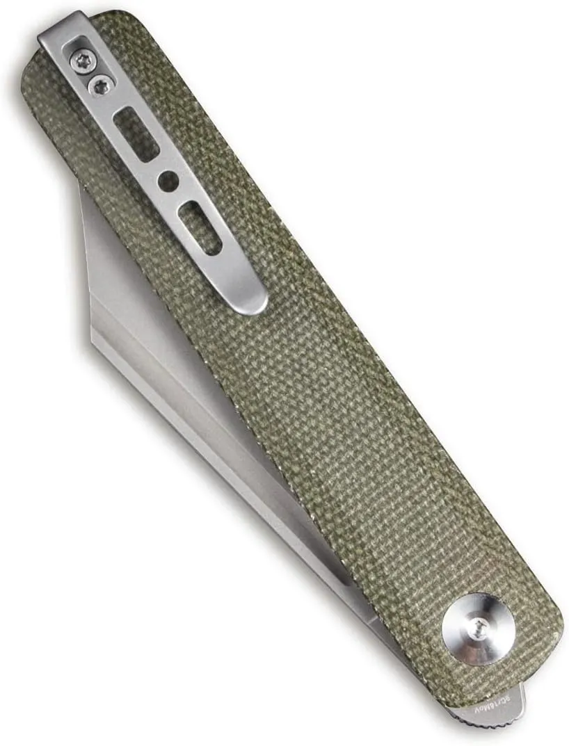 SENCUT Bronte Folding Pocket Knife with Front Flipper Opener, 3.38 Inch Blade Green Micarta Handle SA08B