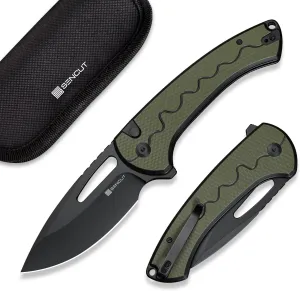 SENCUT Squiggy Pocket Knife, Camping Folding Knife with 3.89'' 9Cr18MoV Blade & G10 Handle, Reversible Clip for EDC Hiking S24082A-2 (Black/Green)
