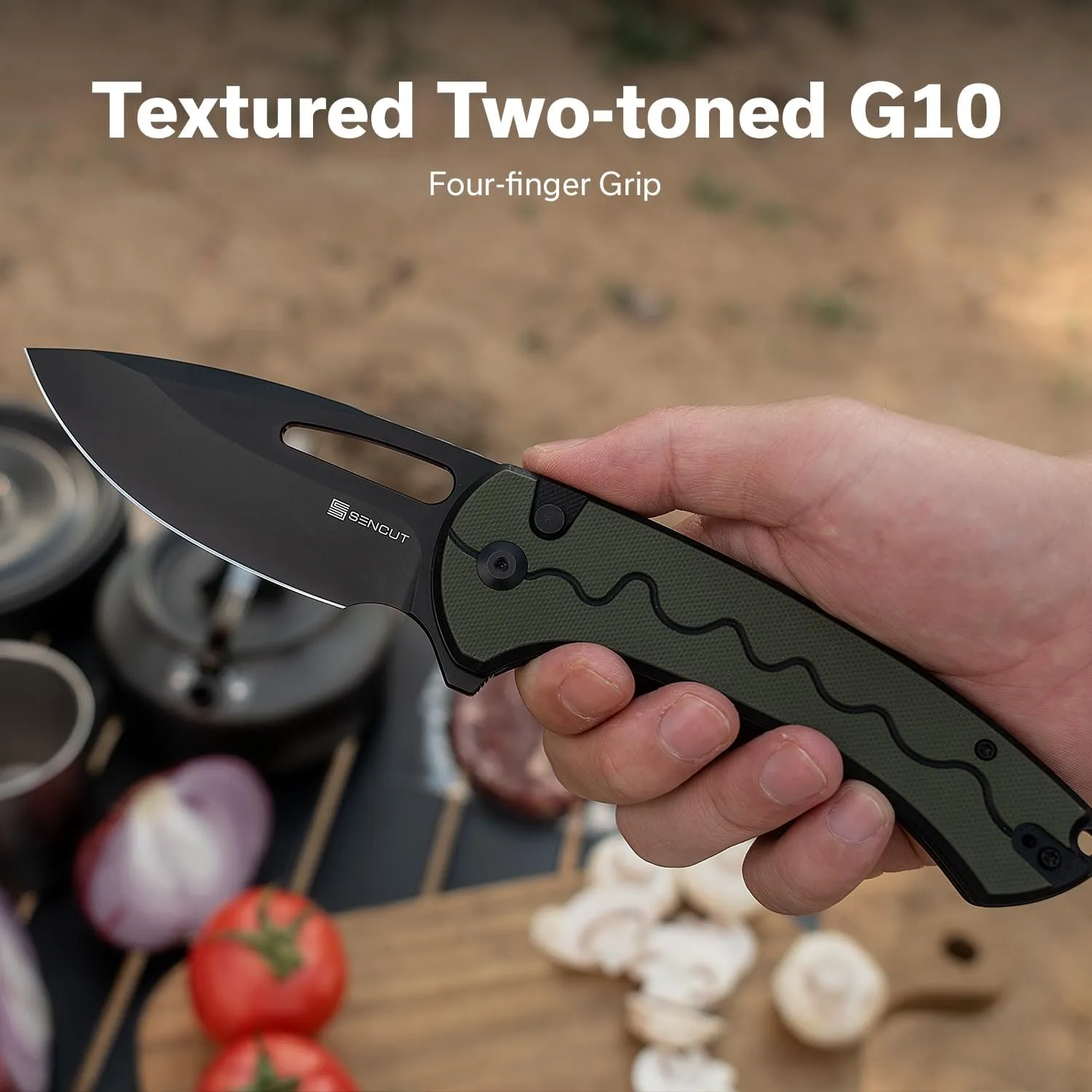 SENCUT Squiggy Pocket Knife, Camping Folding Knife with 3.89'' 9Cr18MoV Blade & G10 Handle, Reversible Clip for EDC Hiking S24082A-2 (Black/Green)