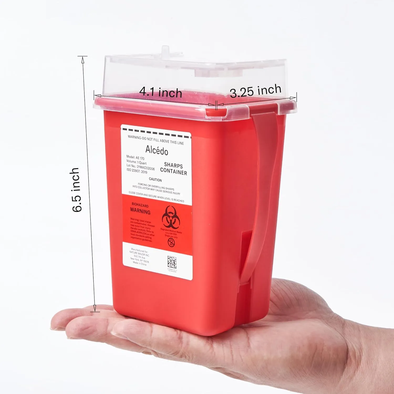 Sharps Container for Home Use and Professional 1 Quart (3-Pack) by Alcedo | Biohazard Needle and Syringe Disposal | Small Portable Container for Travel