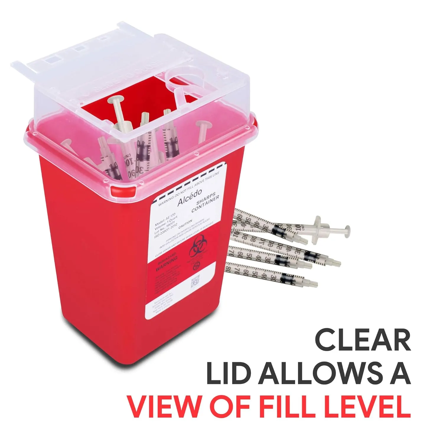 Sharps Container for Home Use and Professional 1 Quart (3-Pack) by Alcedo | Biohazard Needle and Syringe Disposal | Small Portable Container for Travel