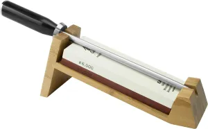 Shun Cutlery 3-Piece Whetstone Sharpening System, Includes Whetstone, 9” Honing Steel and Bamboo Stand, Knife Sharpener for Professional and Home Chefs
