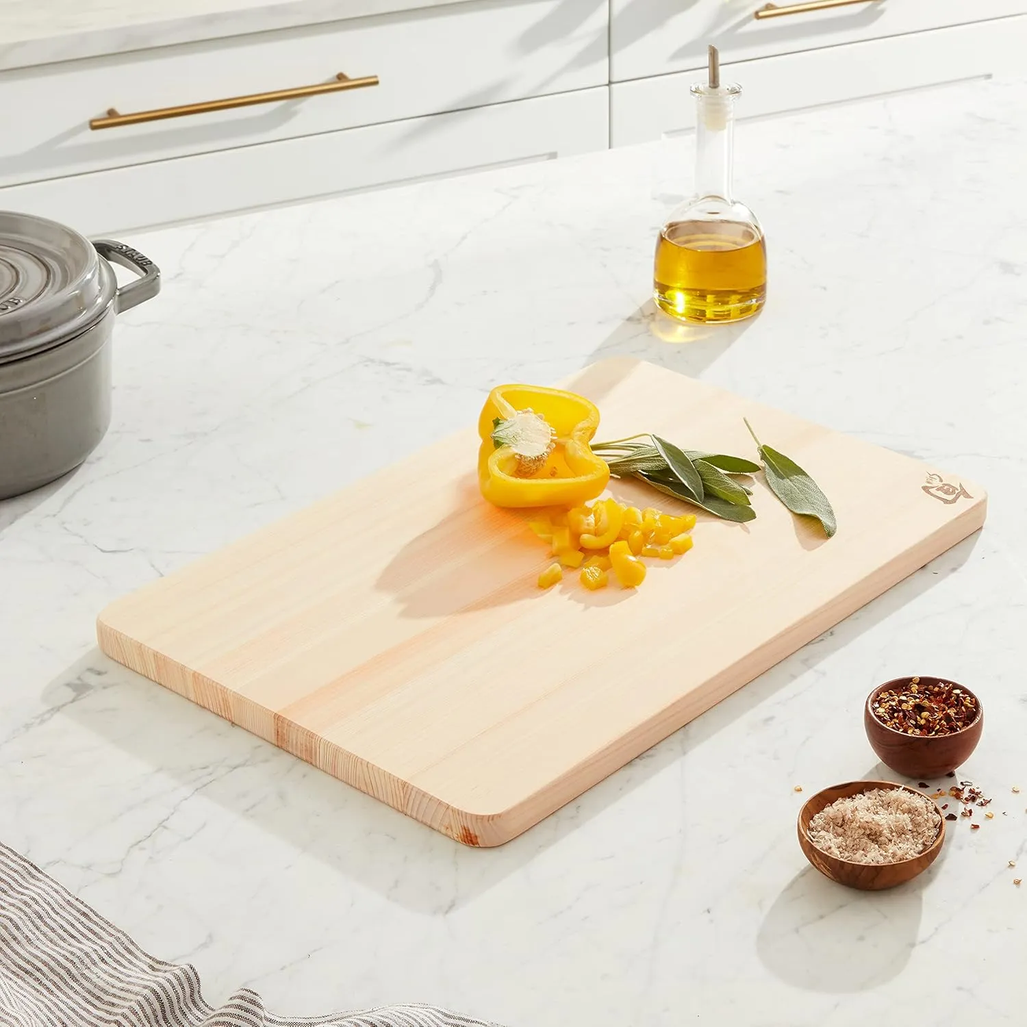 Shun Cutlery Large Hinoki Cutting Board, 17.75" x 11.75" Large Wooden Japanese Chopping Board for Kitchen, Medium-Soft Wood Preserves Knife Edges, Forest Stewardship Council Certified
