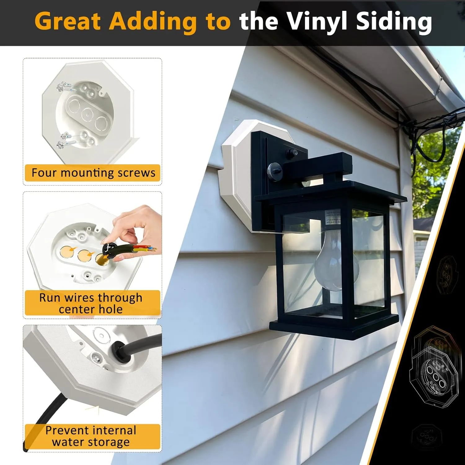 Siding Mounting Block, Octagon Siding Kit with Built-in Electrical Box, 8141 Vertical Siding Lamps Plate Siding Light Blocks for 1/2 inch Lap Siding, White, 2 Pack