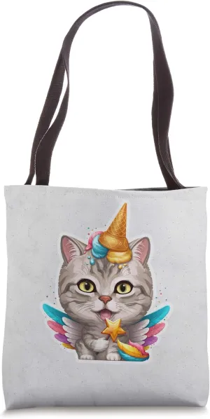 Silver Tabby Cat Ice Cream Unicorn Tote Bag