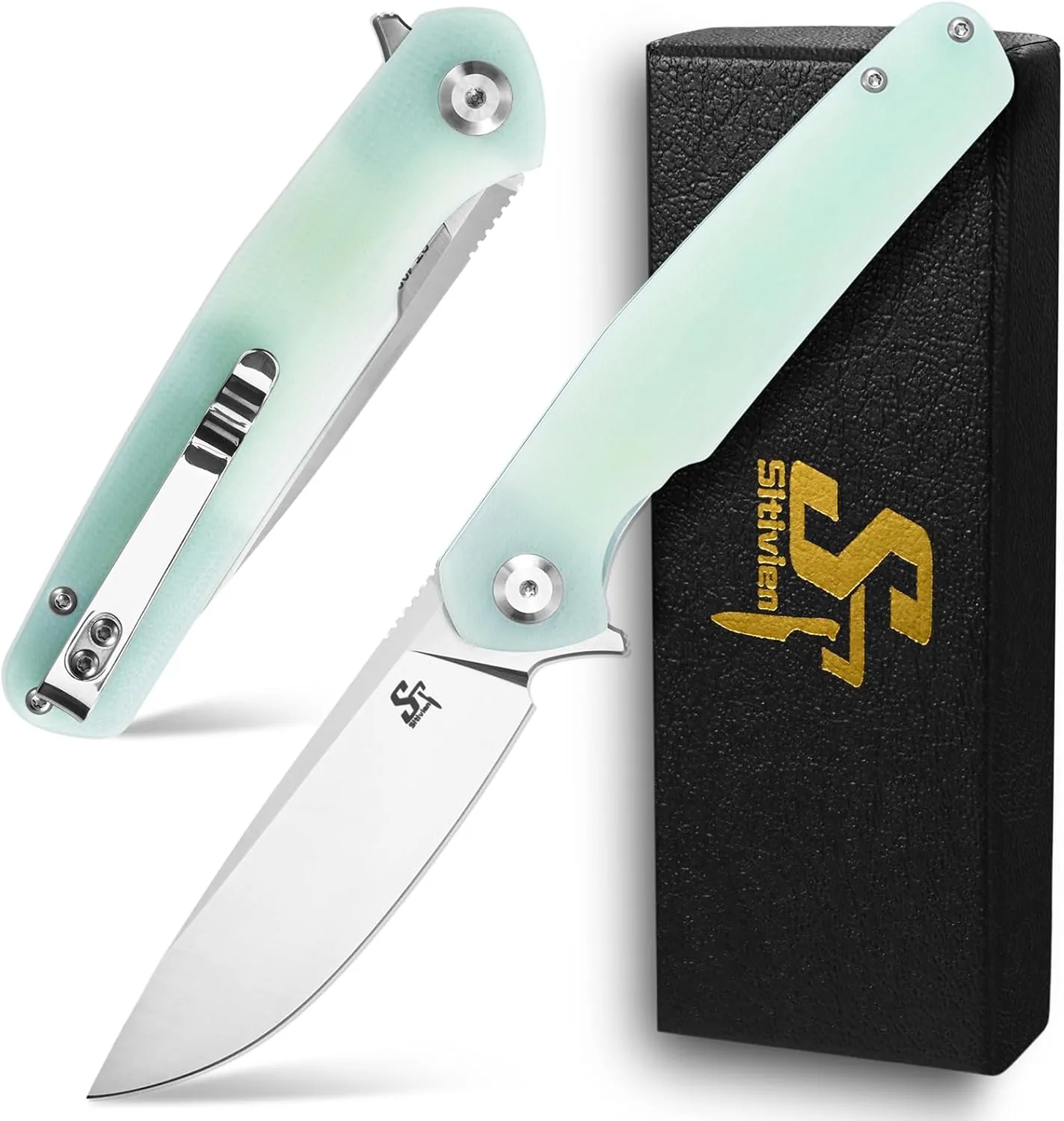Sitivien ST102 Folding Knife, D2 Steel Blade G10 Handle Pocket Knife, EDC Tool Knife for Outdoor, Camping, Hunting, Survival (Turquoise) …