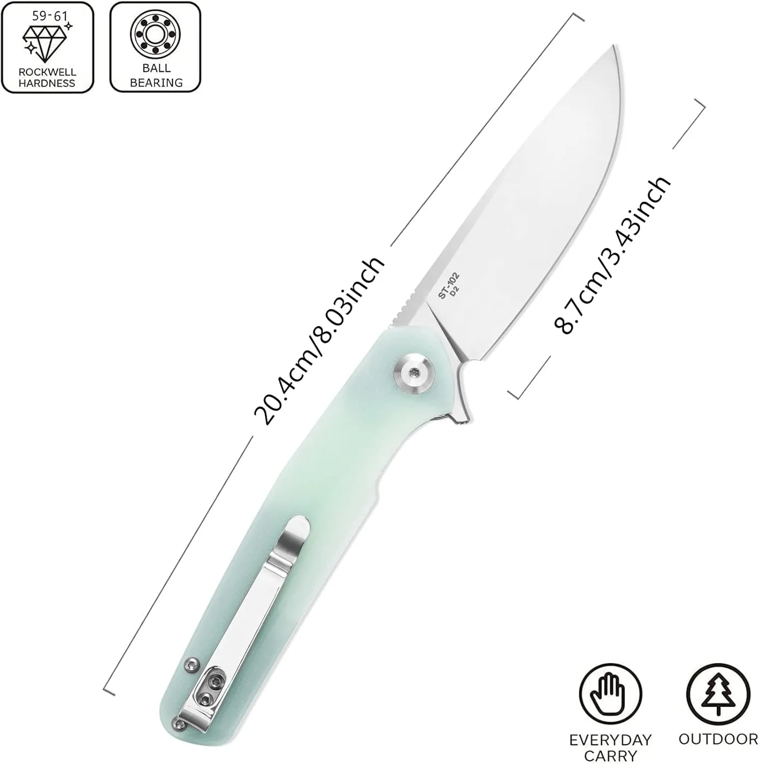 Sitivien ST102 Folding Knife, D2 Steel Blade G10 Handle Pocket Knife, EDC Tool Knife for Outdoor, Camping, Hunting, Survival (Turquoise) …
