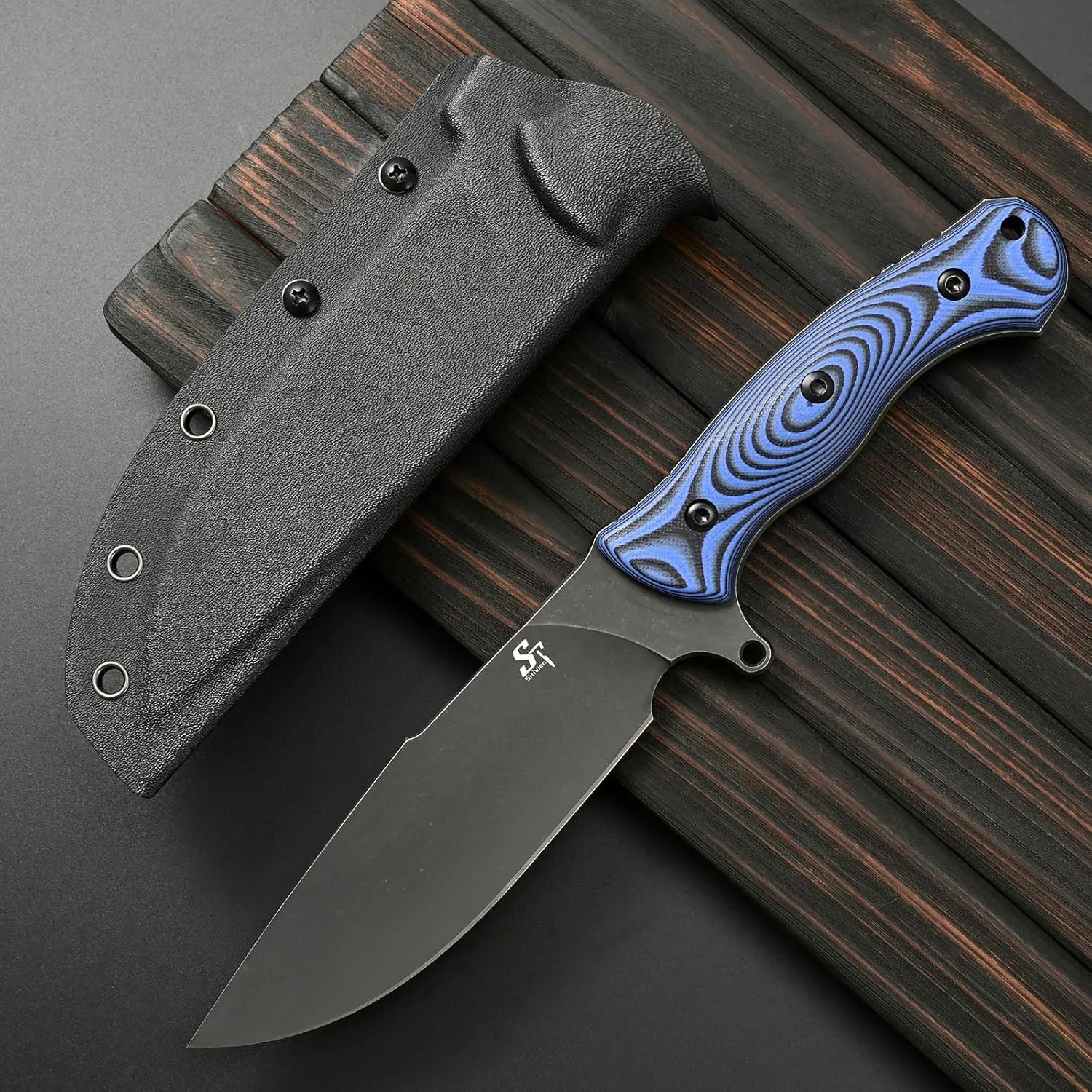 Sitivien ST18 Fixed Blade Knife, N690 Black Stonewashed Steel Blade,Double Color G10 Handle Full Tang EDC Fixed Knifes for Outdoor Activities Working Camping(Blue)