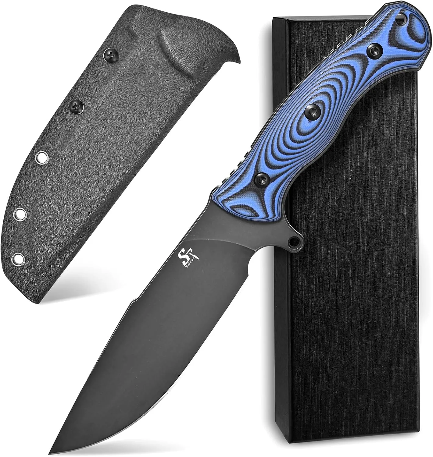 Sitivien ST18 Fixed Blade Knife, N690 Black Stonewashed Steel Blade,Double Color G10 Handle Full Tang EDC Fixed Knifes for Outdoor Activities Working Camping(Blue)