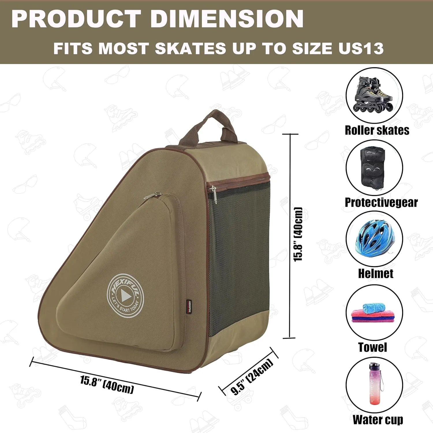 Skate Bag for Ice, Inline, Roller & Quad Skates - Kids & Adults