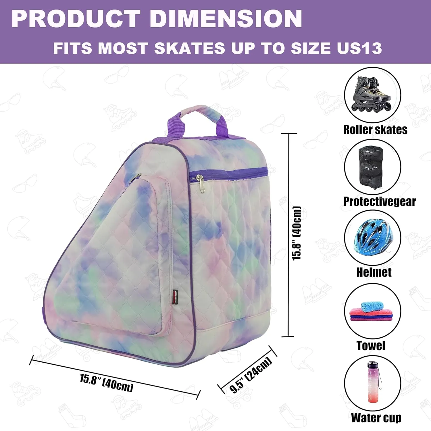 Skate Bag for Ice, Inline, Roller & Quad Skates - Kids & Adults