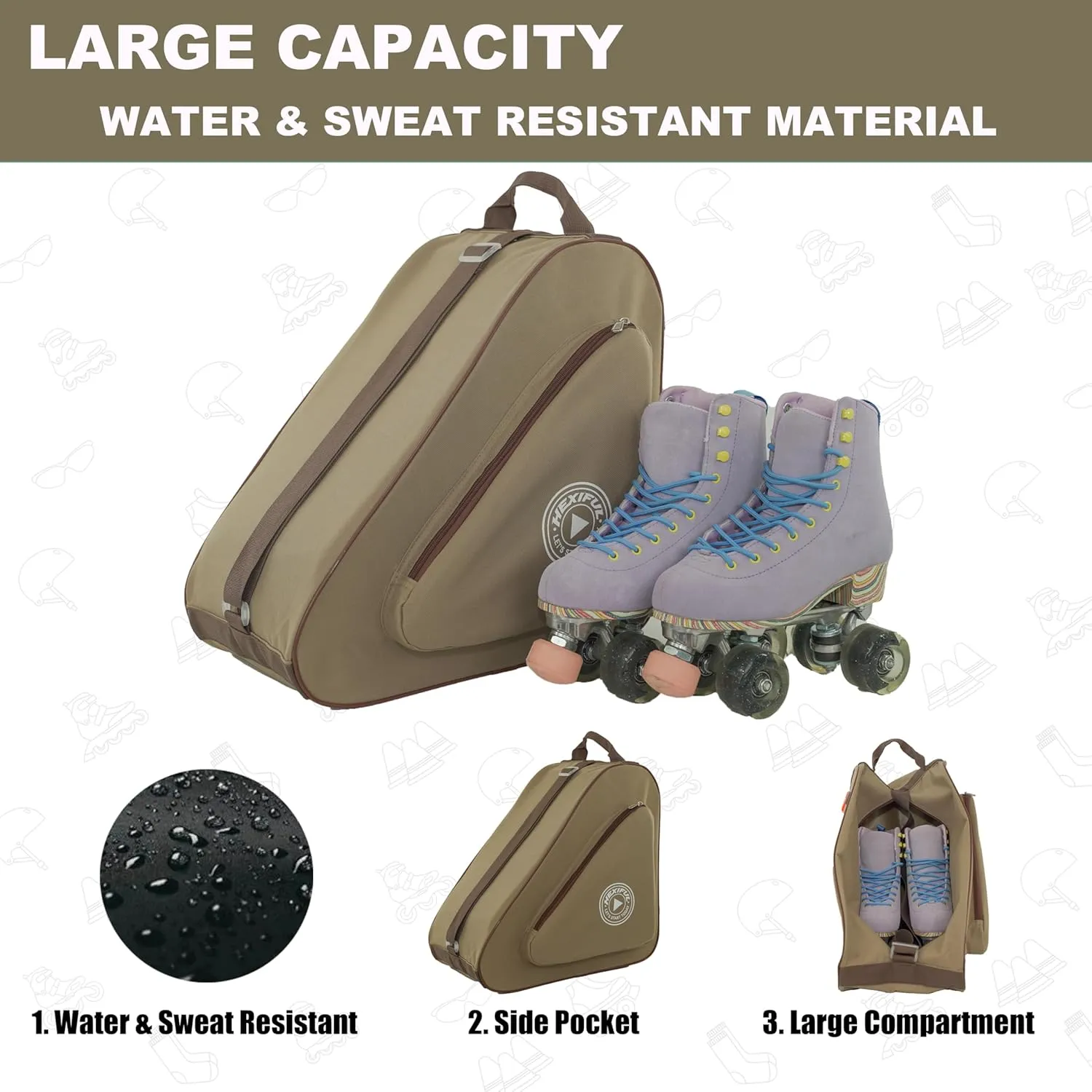 Skate Bag for Ice, Inline, Roller & Quad Skates - Kids & Adults