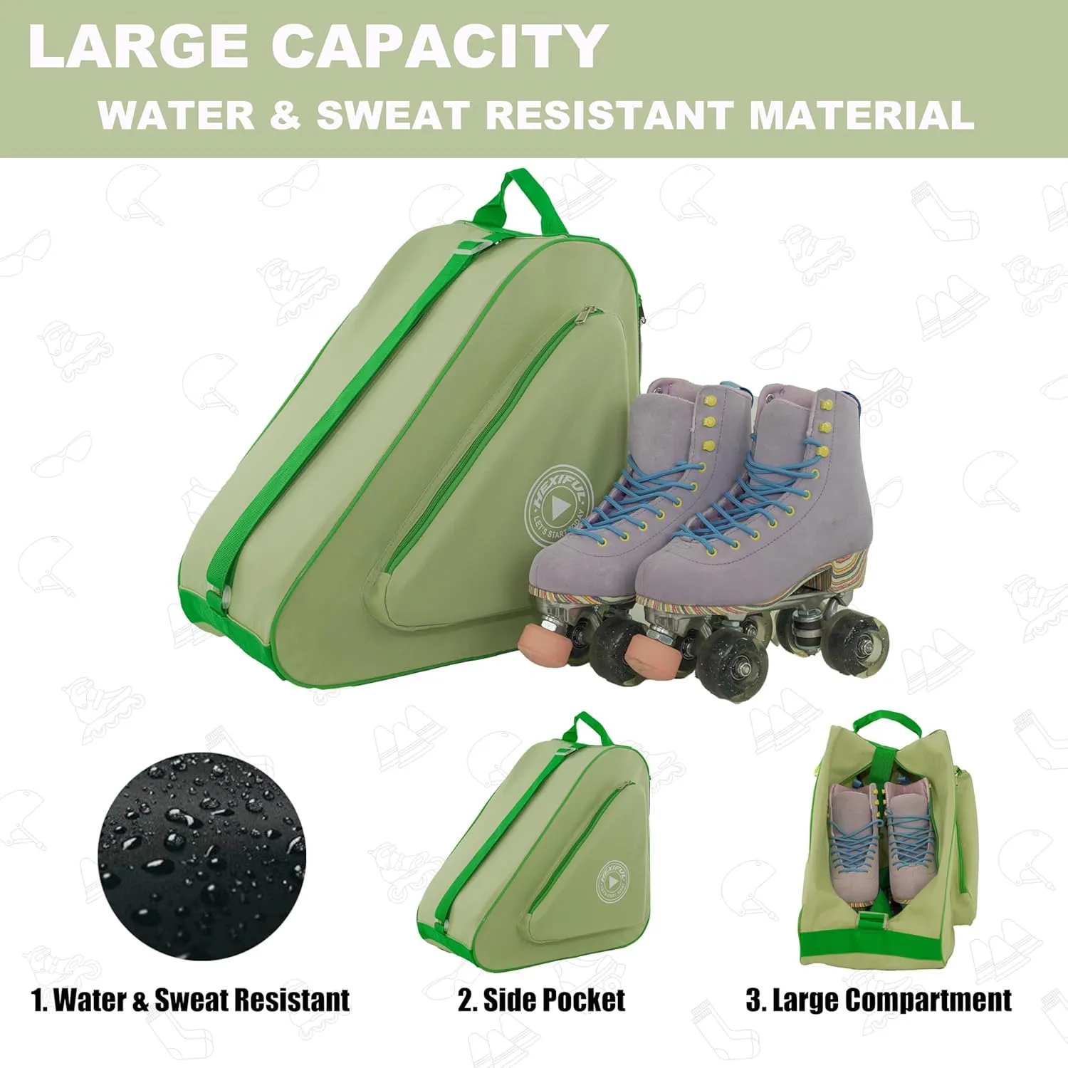 Skate Bag for Ice, Inline, Roller & Quad Skates - Kids & Adults