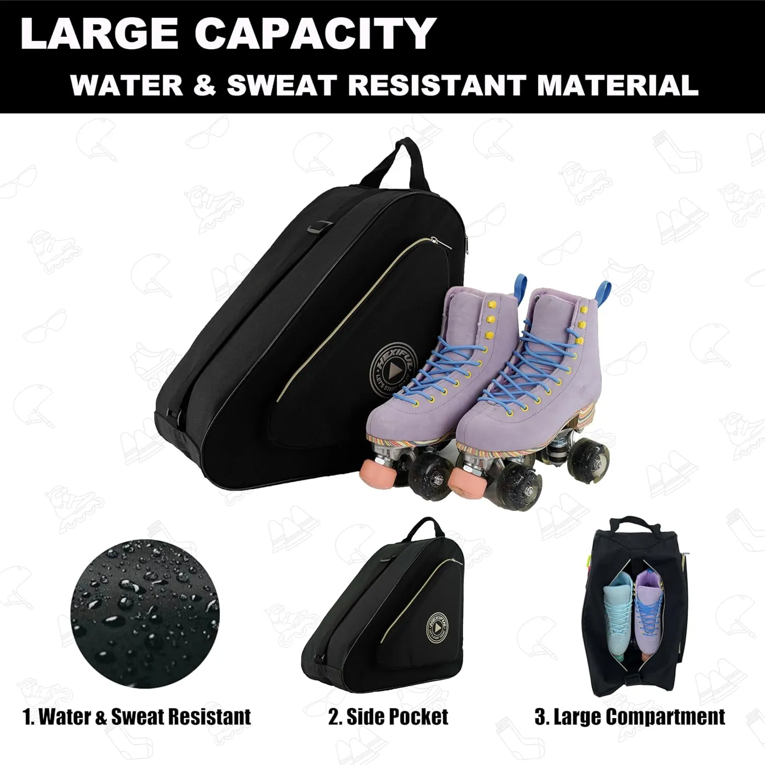 Skate Bag for Ice, Inline, Roller & Quad Skates - Kids & Adults