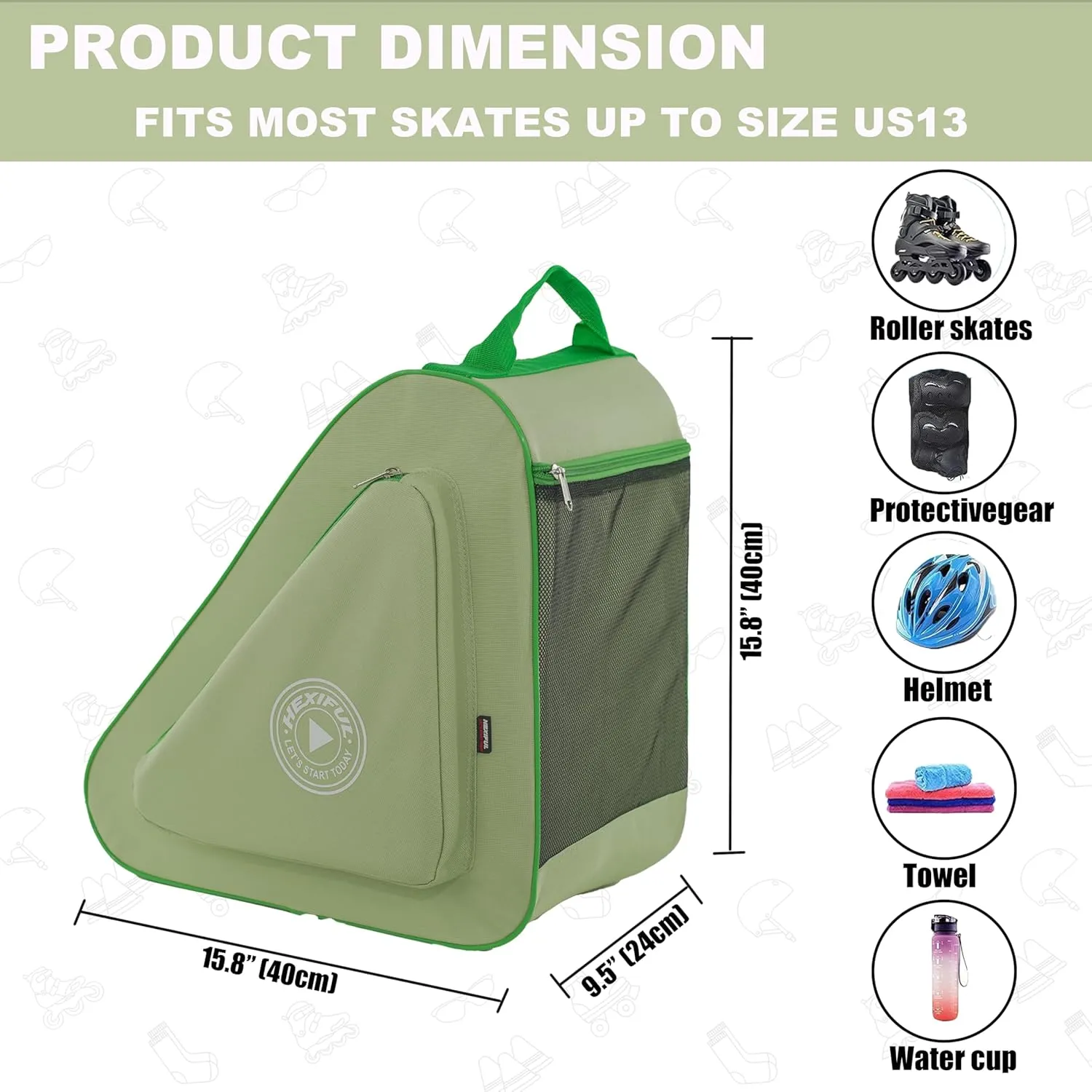 Skate Bag for Ice, Inline, Roller & Quad Skates - Kids & Adults